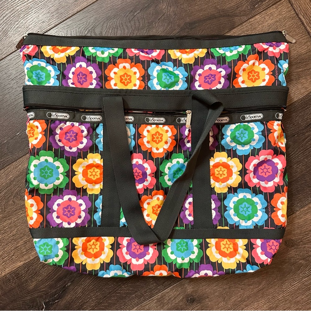 Le Sport Sac oversized retro style floral tote black multicolor